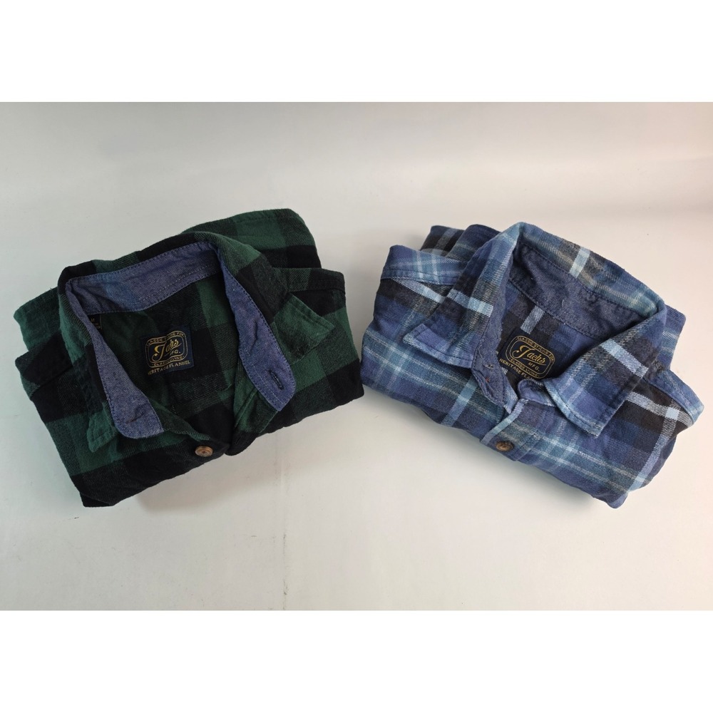 Lot of 2 Jachs MFG Heritage Flannel Shirt Mens Medium Green Blue Plaid Button Up